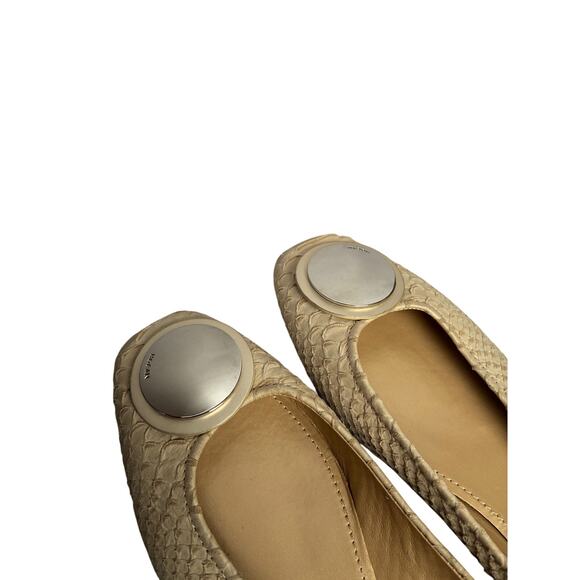 Hogan Flats Women 8.5 Tan Leather Square Toe Made in Italy Imitation Snakeskin - Picture 11 of 12